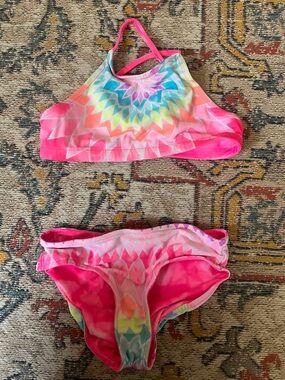 Girls Justice Neon Pink Tie-Dye Two-Piece Swimsuit Set
